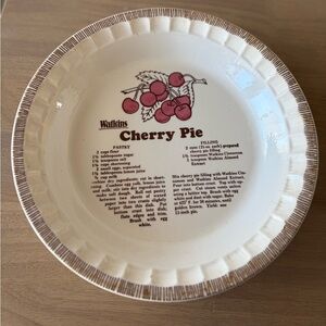 VINTAGE Watkins 1981 Cherry Pie Recipe Deep Baking/ Serving Dish 11”